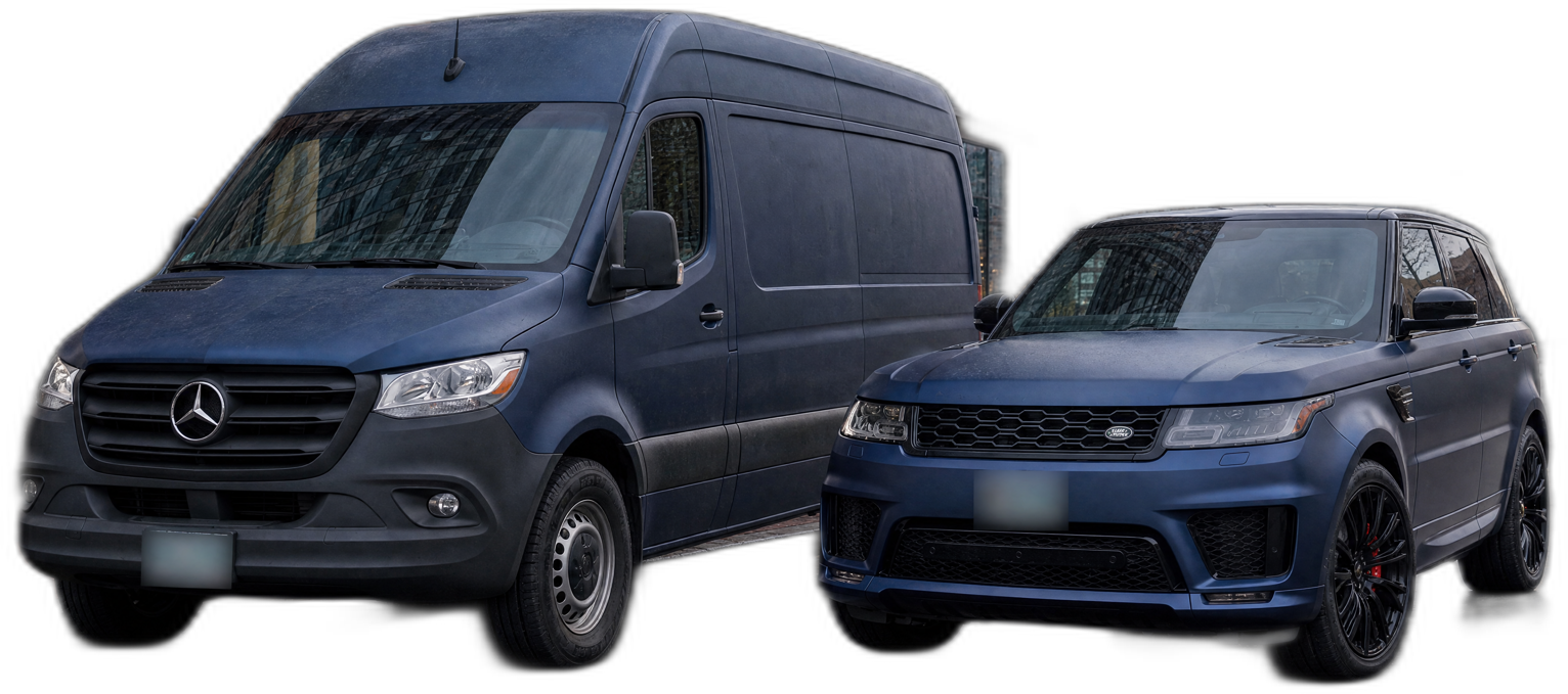 Pawmenities Sprinter van and Range Rover at the Boston Seaport hub